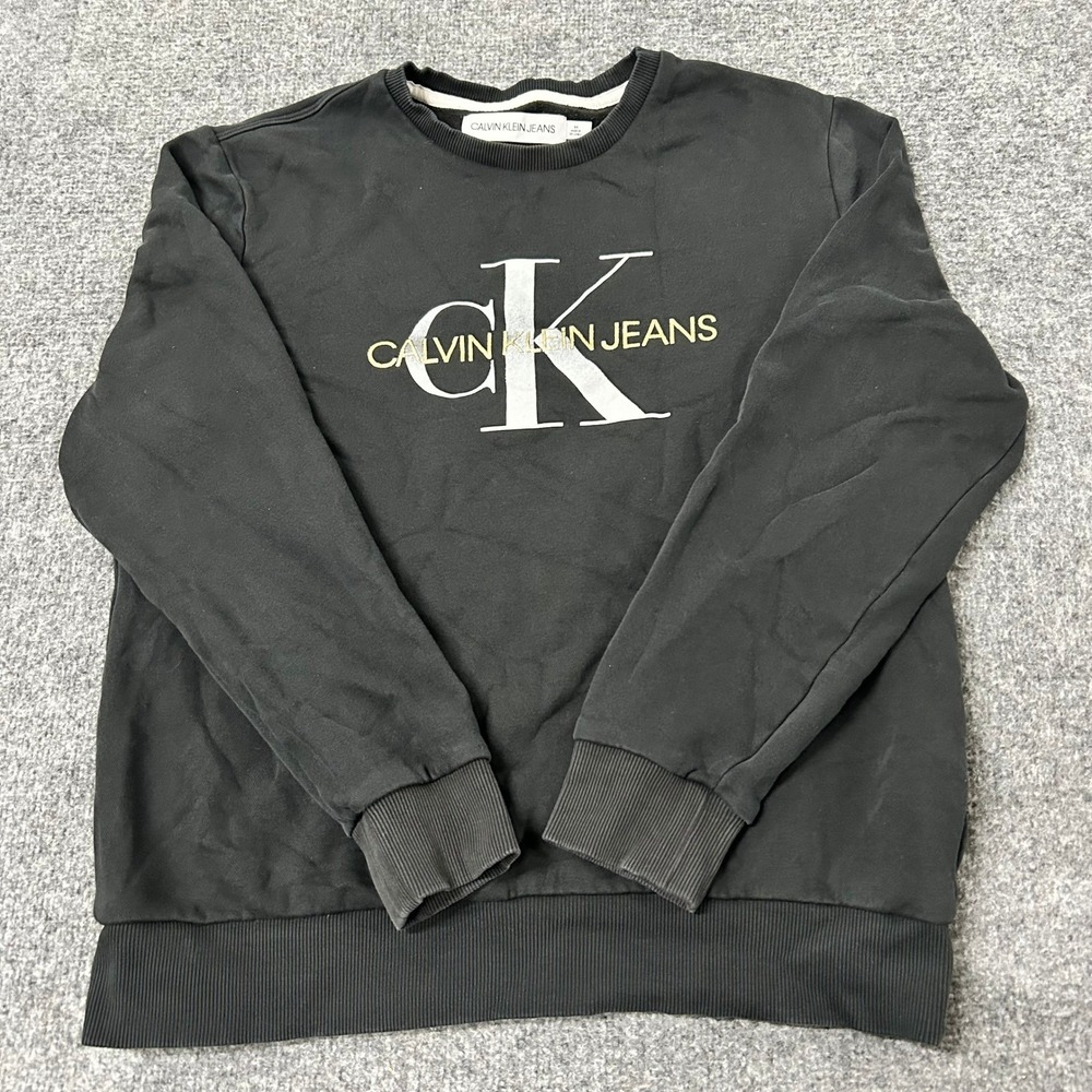 Calvin Klein Jeans Sweatshirt Mens Size M Black Logo Graphic Crewneck Pullover